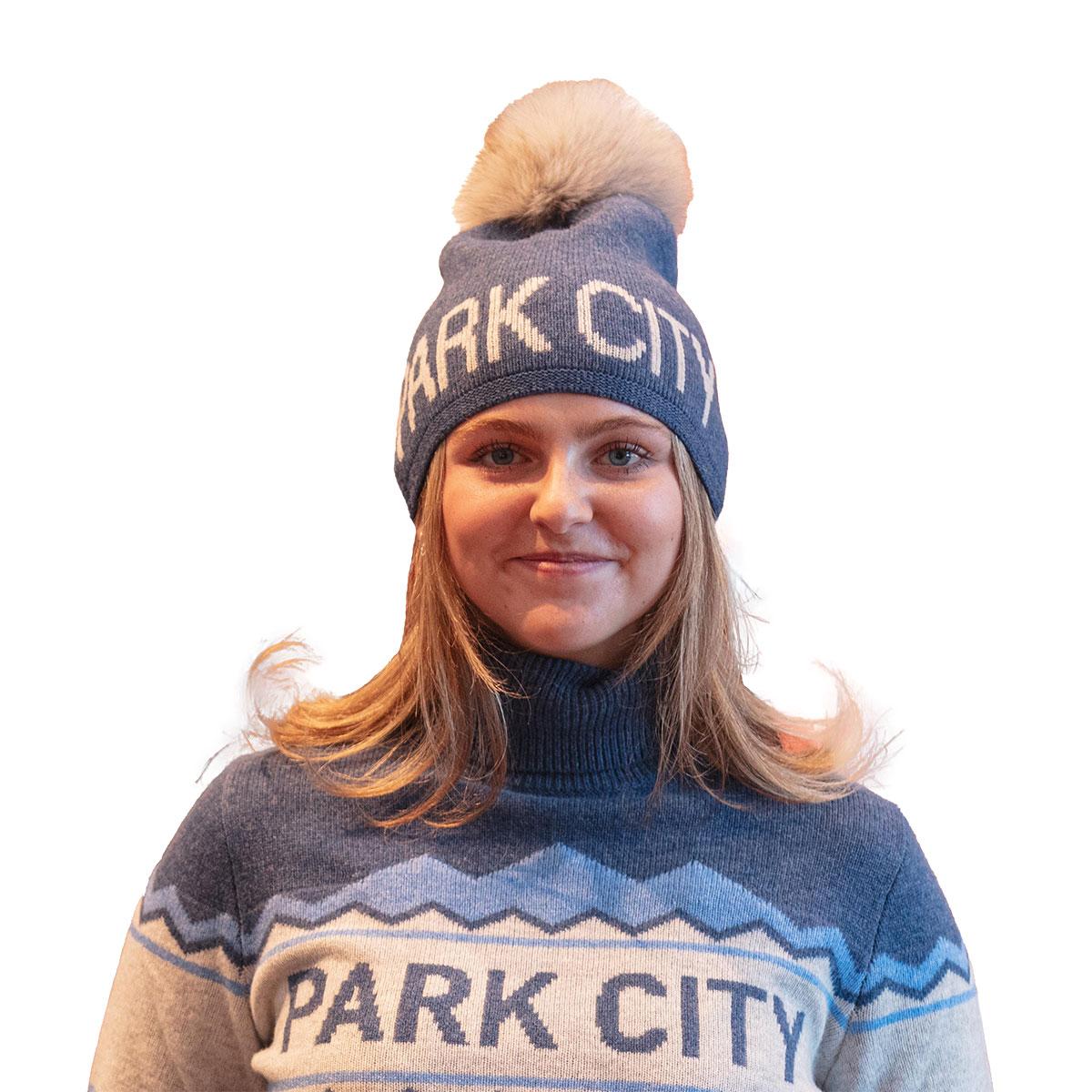 Alashan Merino Park City Pom Pom Hat Women's in Blue Combo